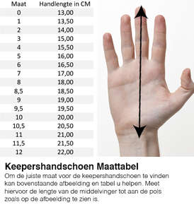 Derbystar Keepershandschoen Protect Columba Star maattabel
